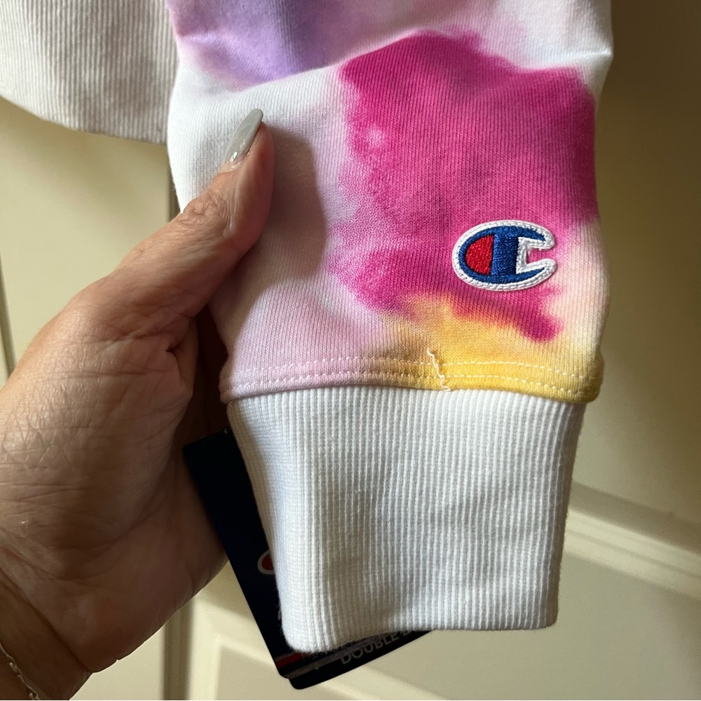 NWT Champion Multi Wash Campus French Terry tie dye cropped sweatshirt Size L - Picture 5 of 9